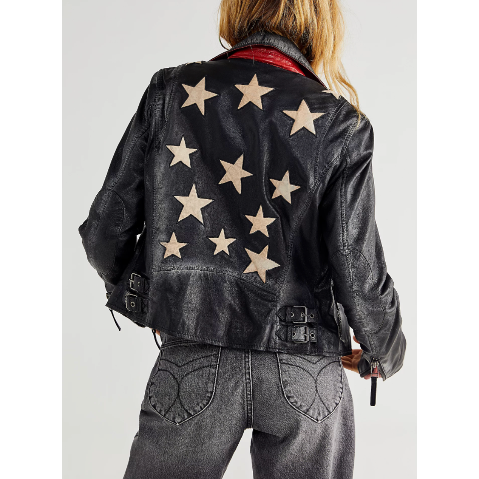 Mauritius Christy Rf Leather Jacket Stars Black Size Large